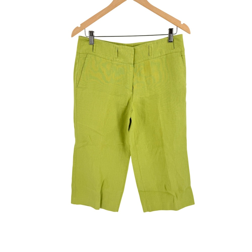 Talbots Pure Irish Linen Capri Pants Lime Green 8P Summer Coastal Preppy Petite‎